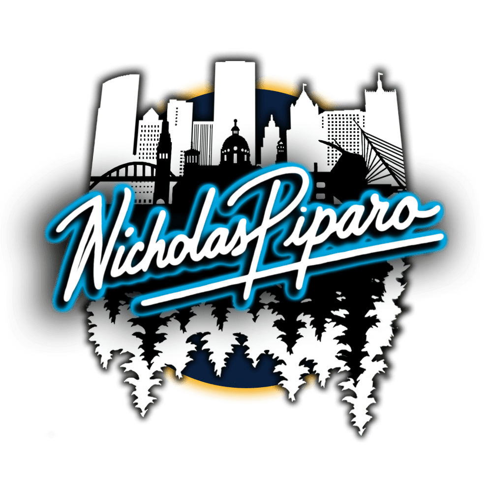 Logo with city skyline and 'Nicholas Piparo' text on a transparent background