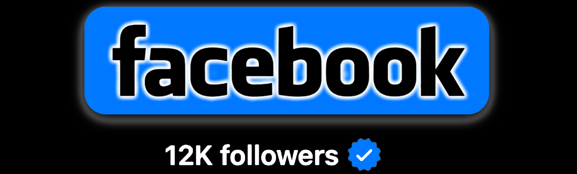 Facebook logo with '12K followers' text on a black background