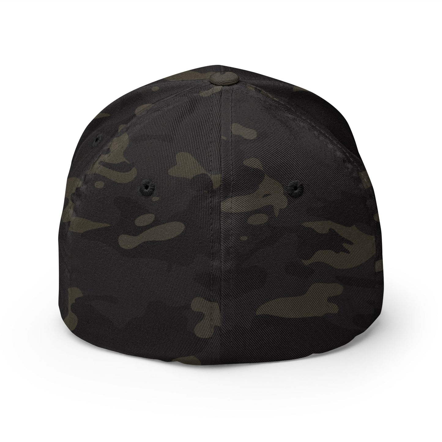 Black camouflage baseball cap on a white background