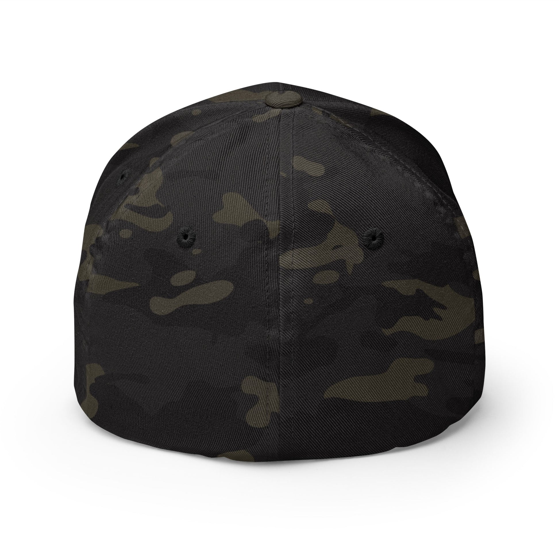 Black camouflage baseball cap on a white background