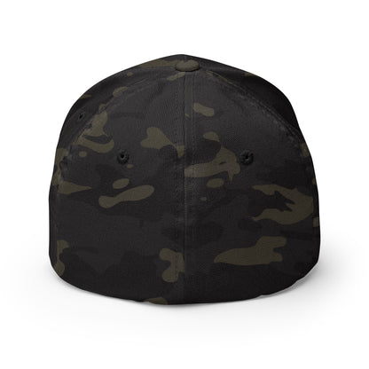 Black camouflage baseball cap on a white background