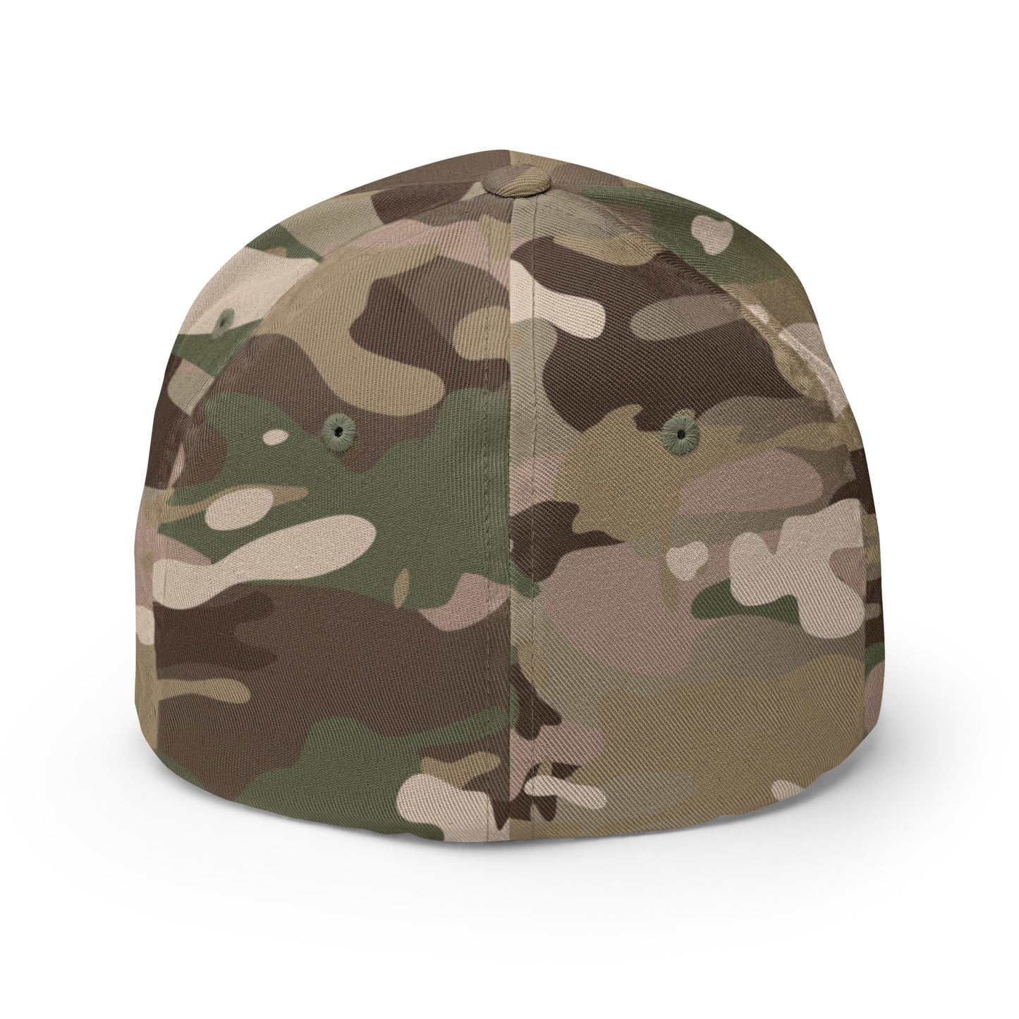 Camouflage-patterned cap on a white background