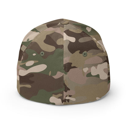 Camouflage-patterned cap on a white background