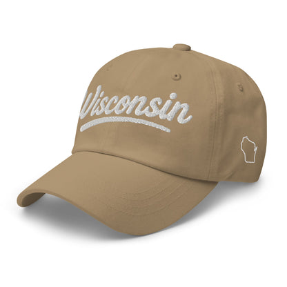 Brown cap with 'Wisconsin' and a state outline on a white background