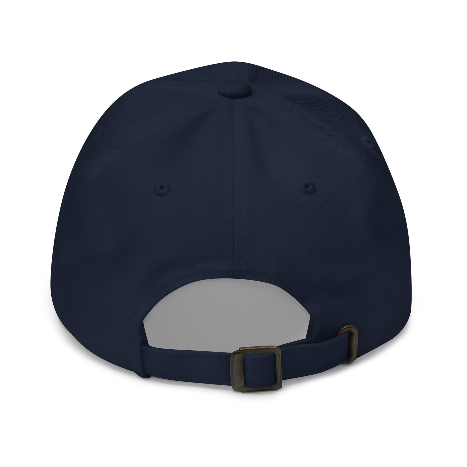 Navy blue cap with a gray patch on the back on a white background