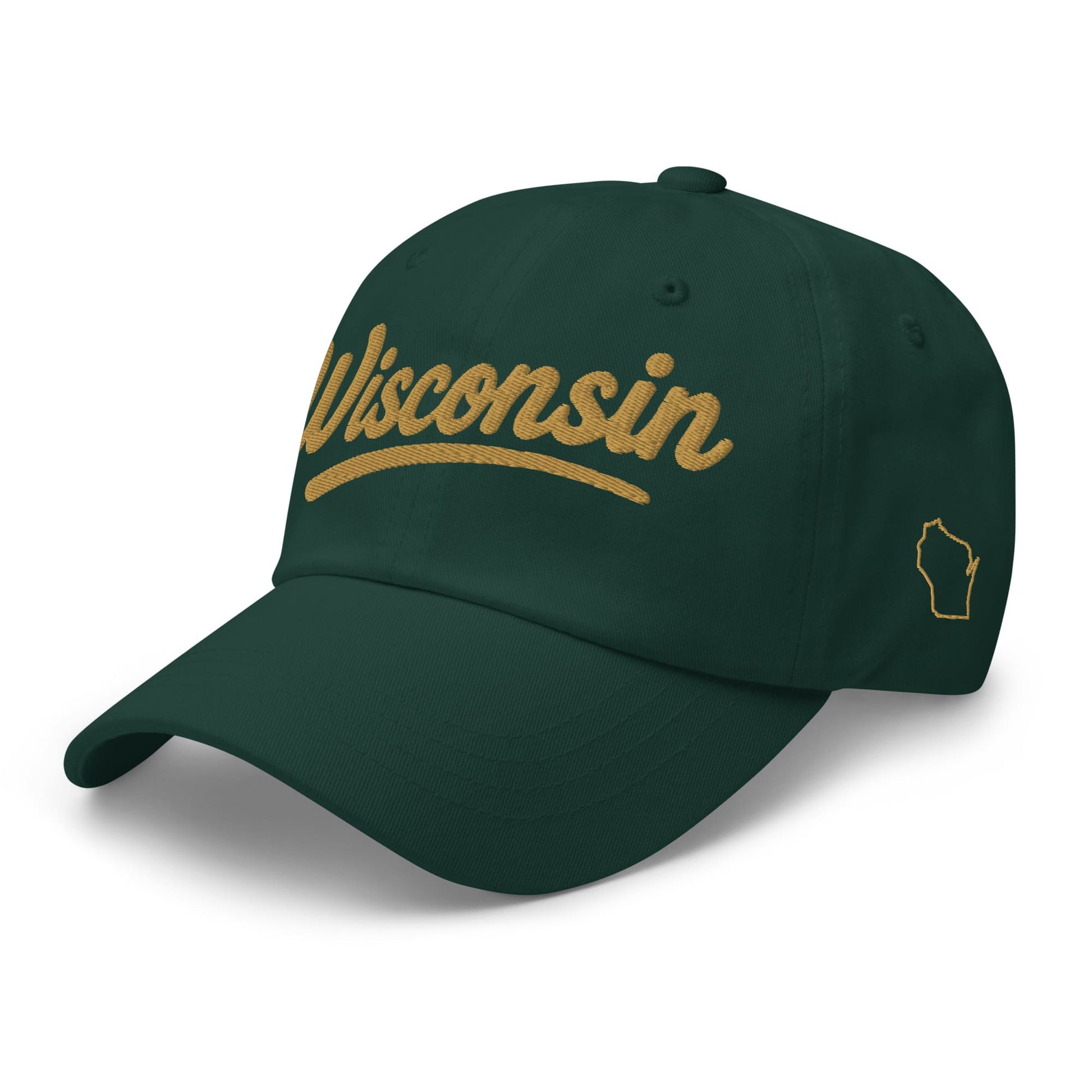 Green cap with 'Wisconsin' and a state outline on a white background