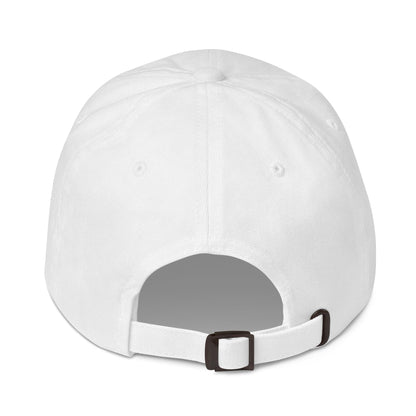 White baseball cap with a gray patch on a white background