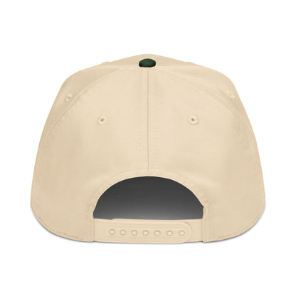 Beige cap with a black patch on a white background