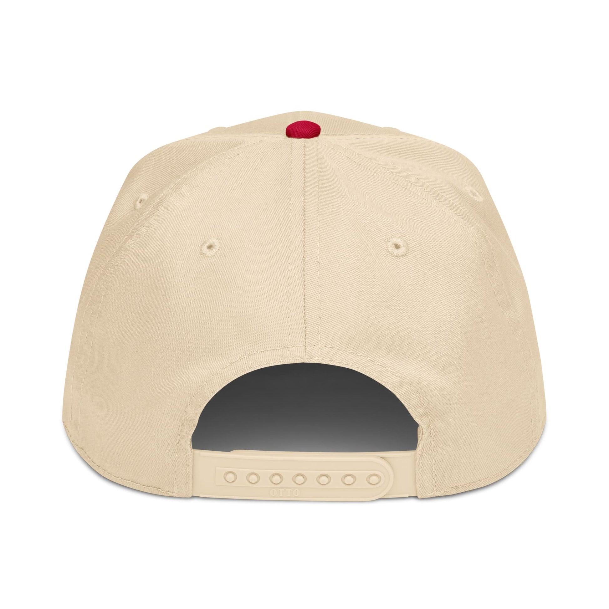 Beige cap with a red button on a white background