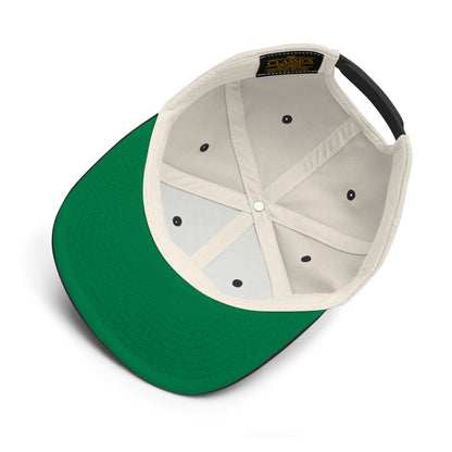 Green and beige baseball cap with open back on a white background
