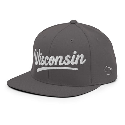 Gray cap with 'Wisconsin' and a state outline on a white background