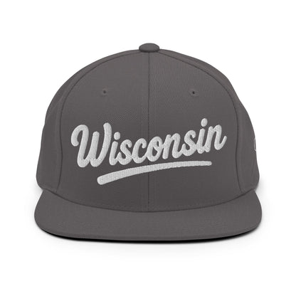 Gray cap with 'Wisconsin' embroidered on a white background