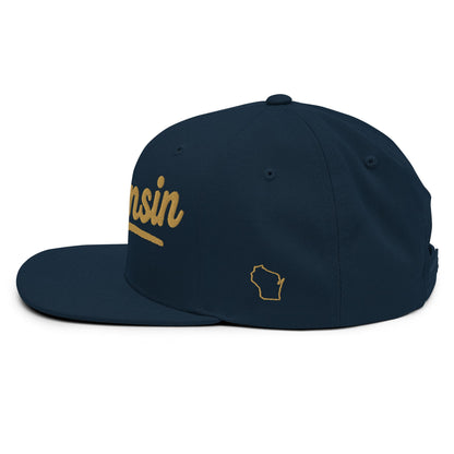 Navy blue cap with 'Wisconsin' and outline of Wisconsin on a white background