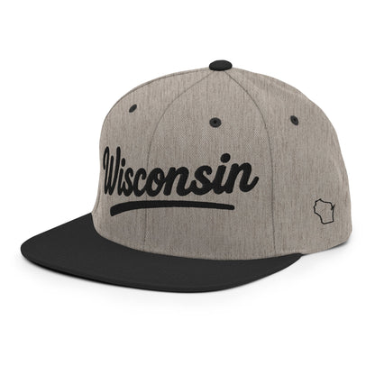 Gray and black cap with 'Wisconsin' text on a white background