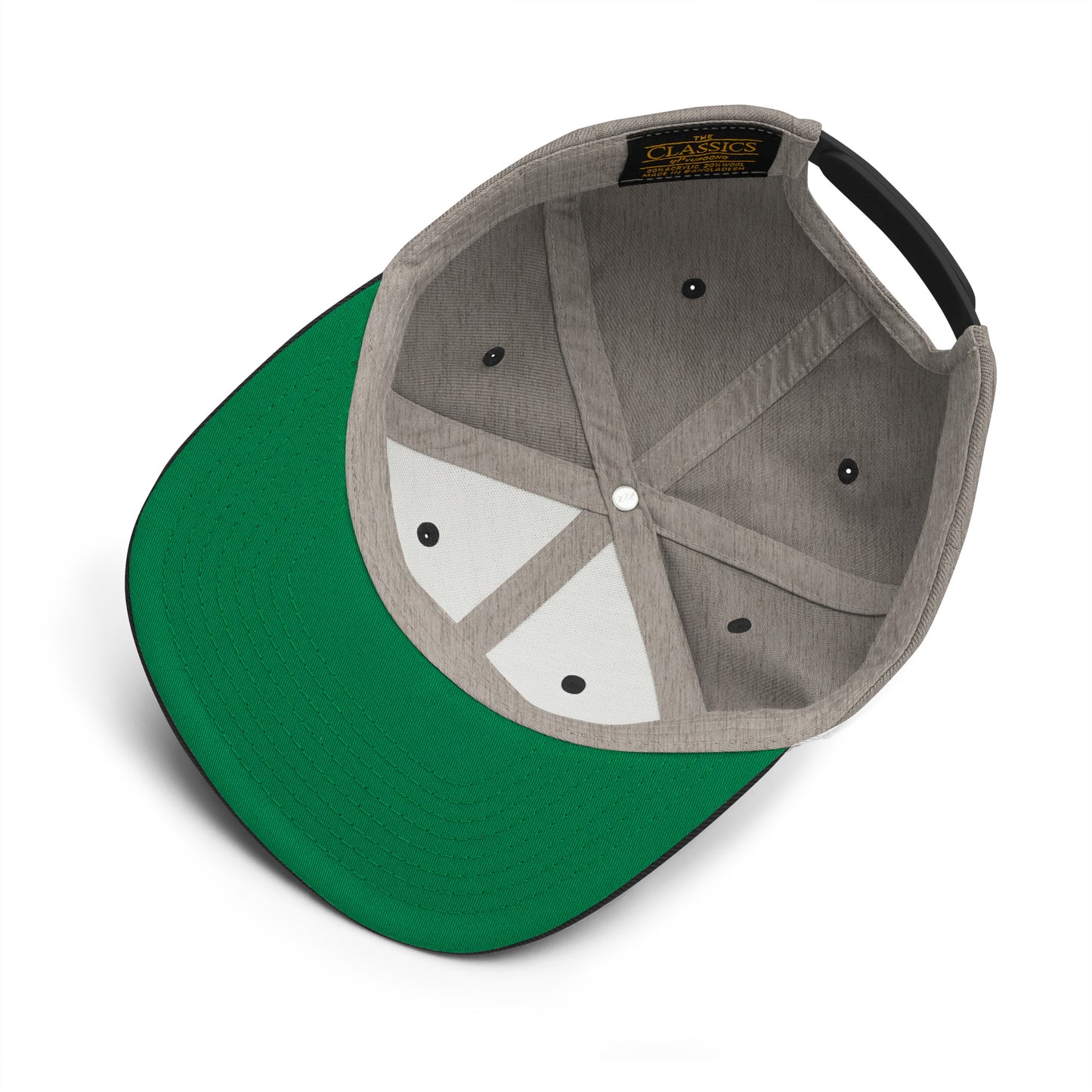 Green and gray cap with a white interior on a white background