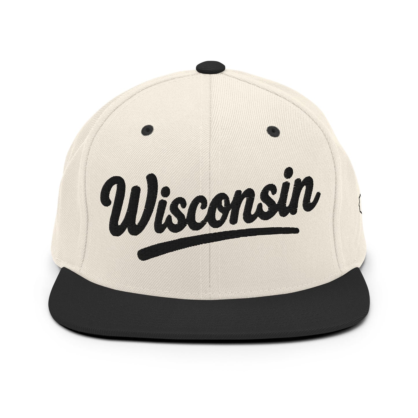 Beige cap with 'Wisconsin' text on a white background