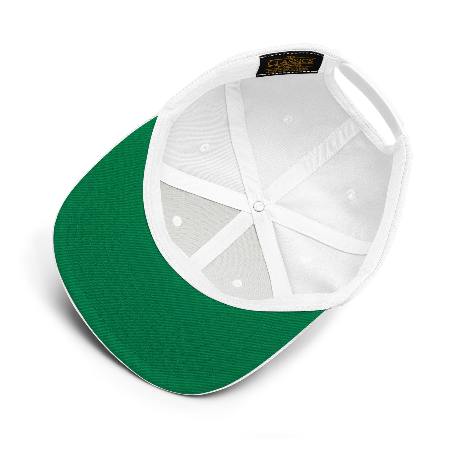 Green and white cap on a white background