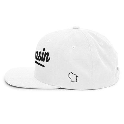 White cap with 'Wisconsin' text on a white background
