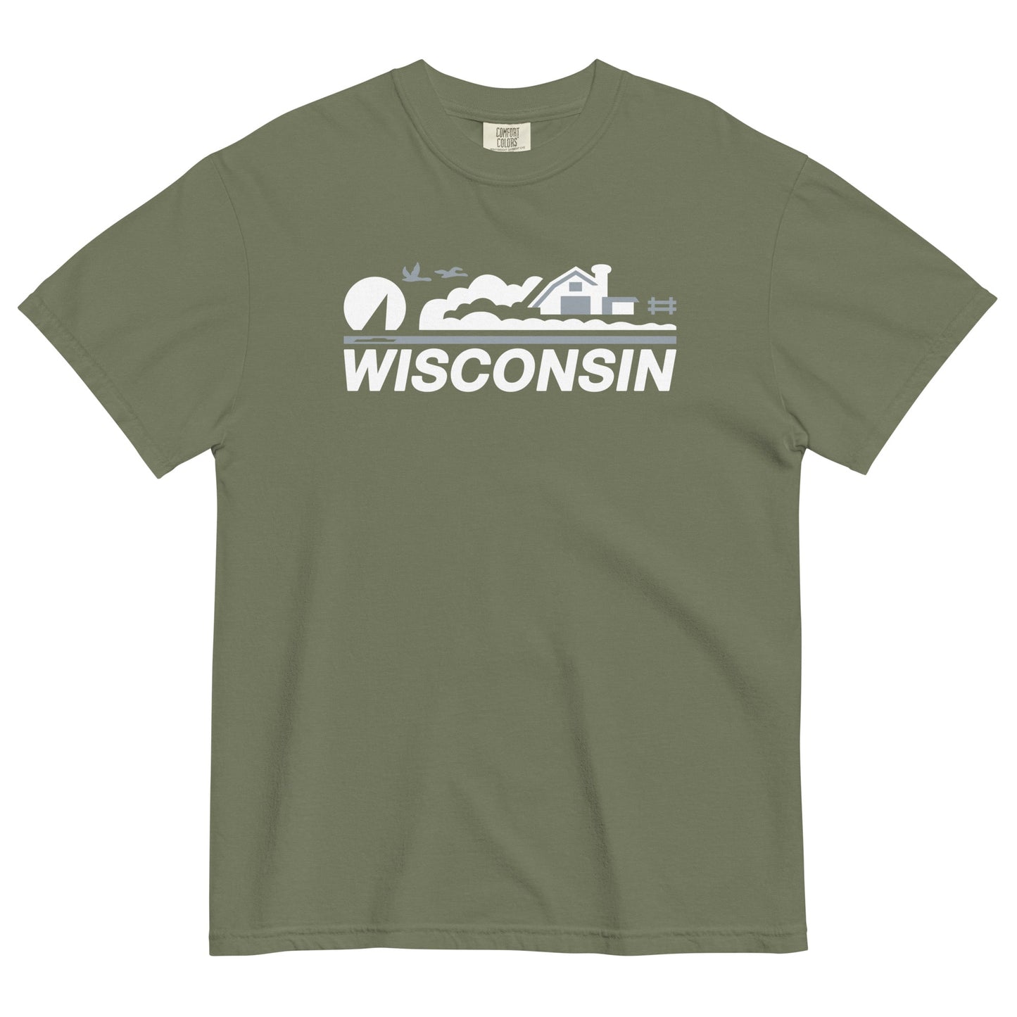 Green t-shirt with 'Wisconsin' and a graphic design on a white background