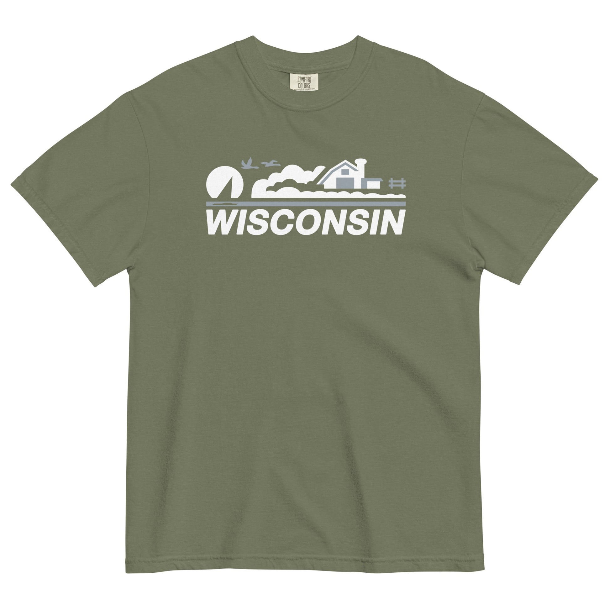 Green t-shirt with 'Wisconsin' and a graphic design on a white background