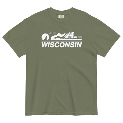 Green t-shirt with 'Wisconsin' and a graphic design on a white background